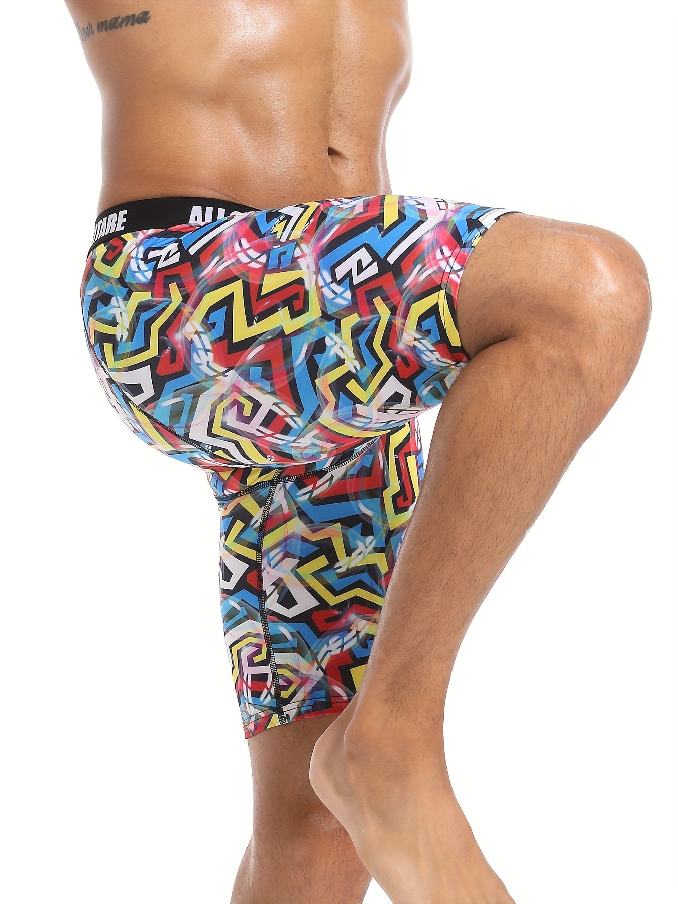 Men's Swim Boxers Geometric Print Hawaii Style Swimsuit Shorts