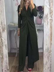 Women's Plus Size Solid Twist Front Tunic Top & Pants Set