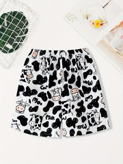 Cow Print Sleep Bottoms & Elastic Waistband Shorts Women's Sleepwear