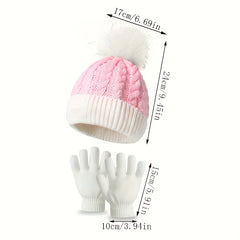 Kids Warm Hat & Gloves Set for Cold Weather, Knitted Windproof Hat & Gloves 3pcs