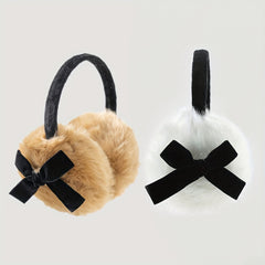Festive Bow Earmuffs Soft Faux Fur Hand Wash Perfect Fit Suede