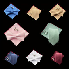 Men's Cotton Bowtie Or Necktie Pocket Square Cufflink Set