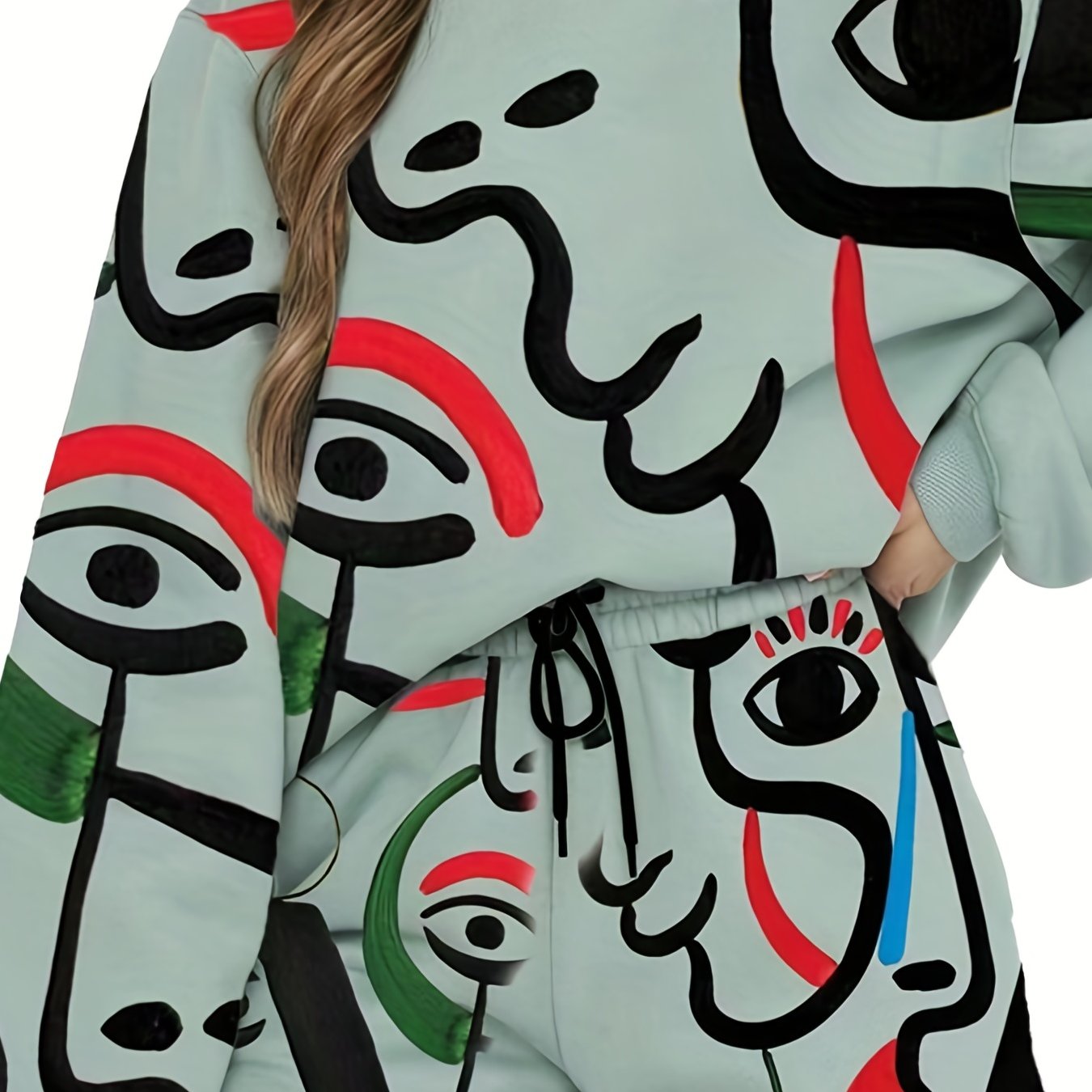 Women's Plus Abstract Print Sweatshirt & Tie Shorts Two Piece Set