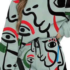 Women's Plus Abstract Print Sweatshirt & Tie Shorts Two Piece Set