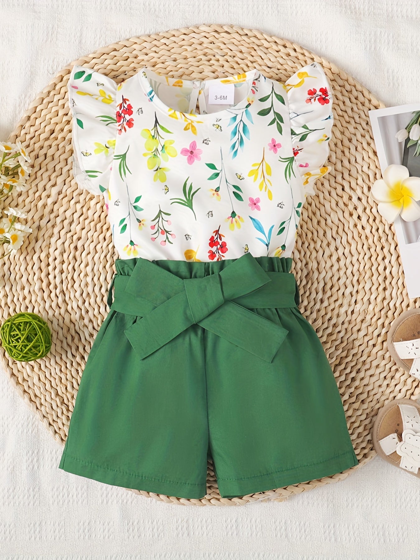 Baby Girl Floral Printed Blouse & Solid Shorts Set