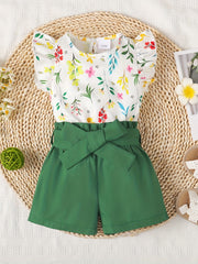 Baby Girl Floral Printed Blouse & Solid Shorts Set