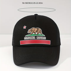 Classic Bear Printed Trucker Hat Mesh Adjustable Baseball Cap Unisex Cartoon Sun