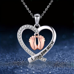 Heart shaped Baby Footprints Pendant Necklace for Girls