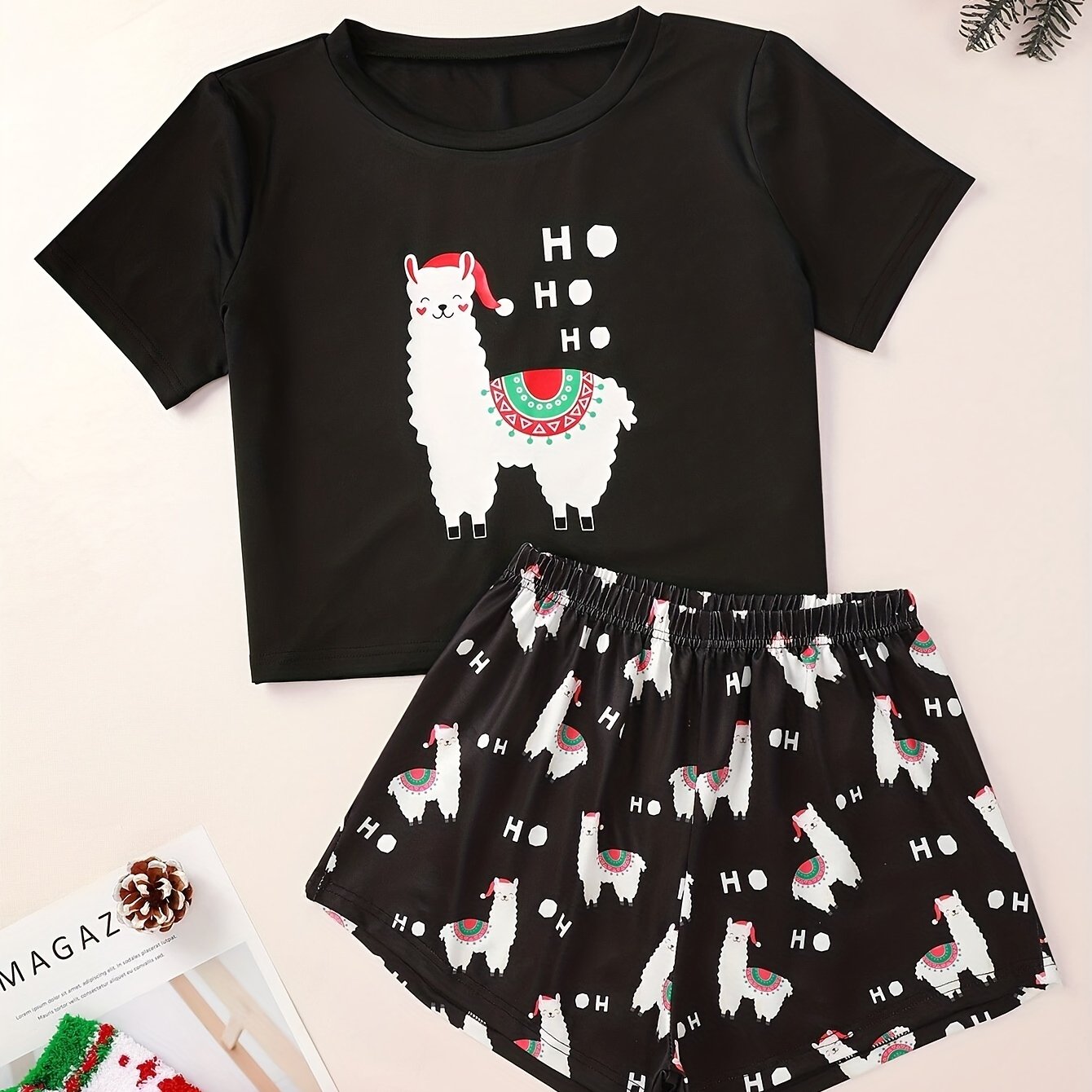 Cartoon Print Lounge Set Short Sleeve Top & Shorts Women's Loungewear