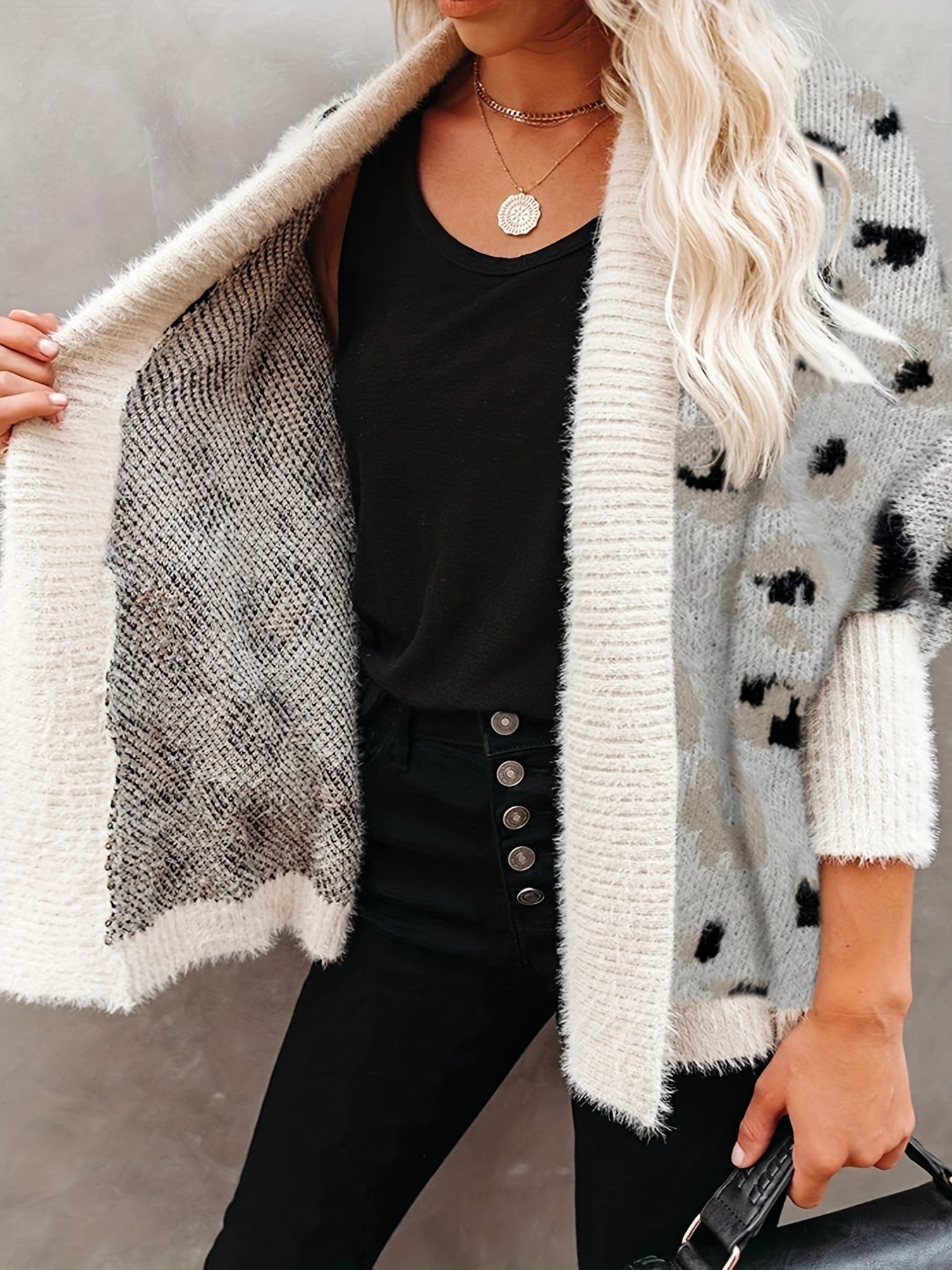 Colorblock Leopard Bat Sleeve Cardigan
