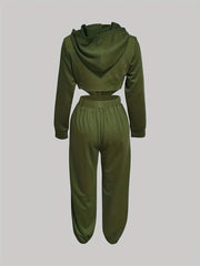 Casual Two-piece Set Zip Hoodie & Jogger Pants Outfit Women's Clothes