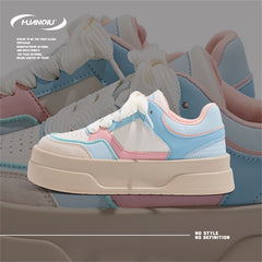 HUANQIU Lace-up Non-slip Skate Shoes Thick Sole Casual Walking Shoes