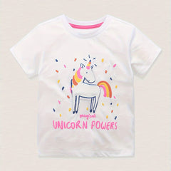 100% Cotton Girls Unicorn Graphic Short Sleeve T-shirt - Summer Gift