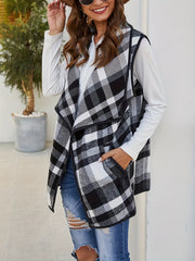 Plaid Print Open Front Vest