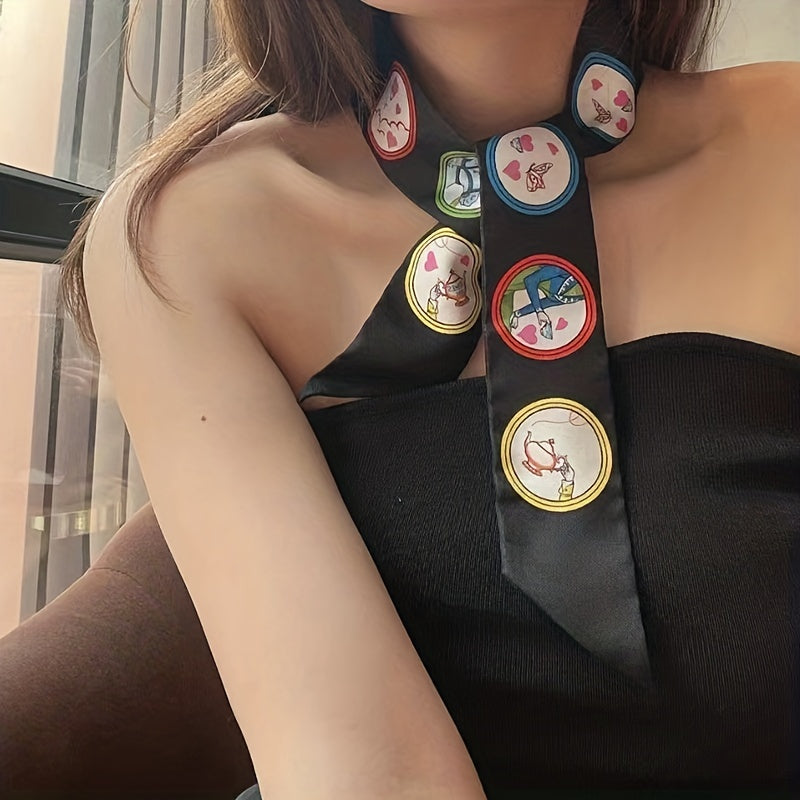 Printed Silk Skinny Scarf Casual Decorative Hair Ribbon