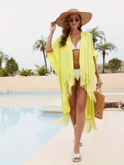 Boho Plus Size Fringe Trim Kimono Cover Up