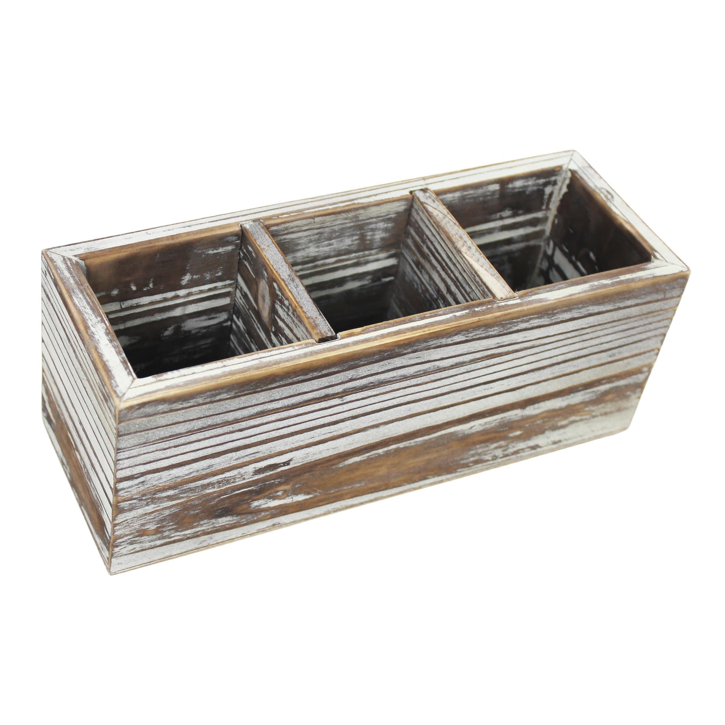 Wooden 3-Grid Desktop Storage Box Office Home Fork Spoon Chopsticks Holder