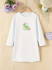 Easter Dinosaur Short Sleeve Casual T Shirt Dress for Toddler Girls