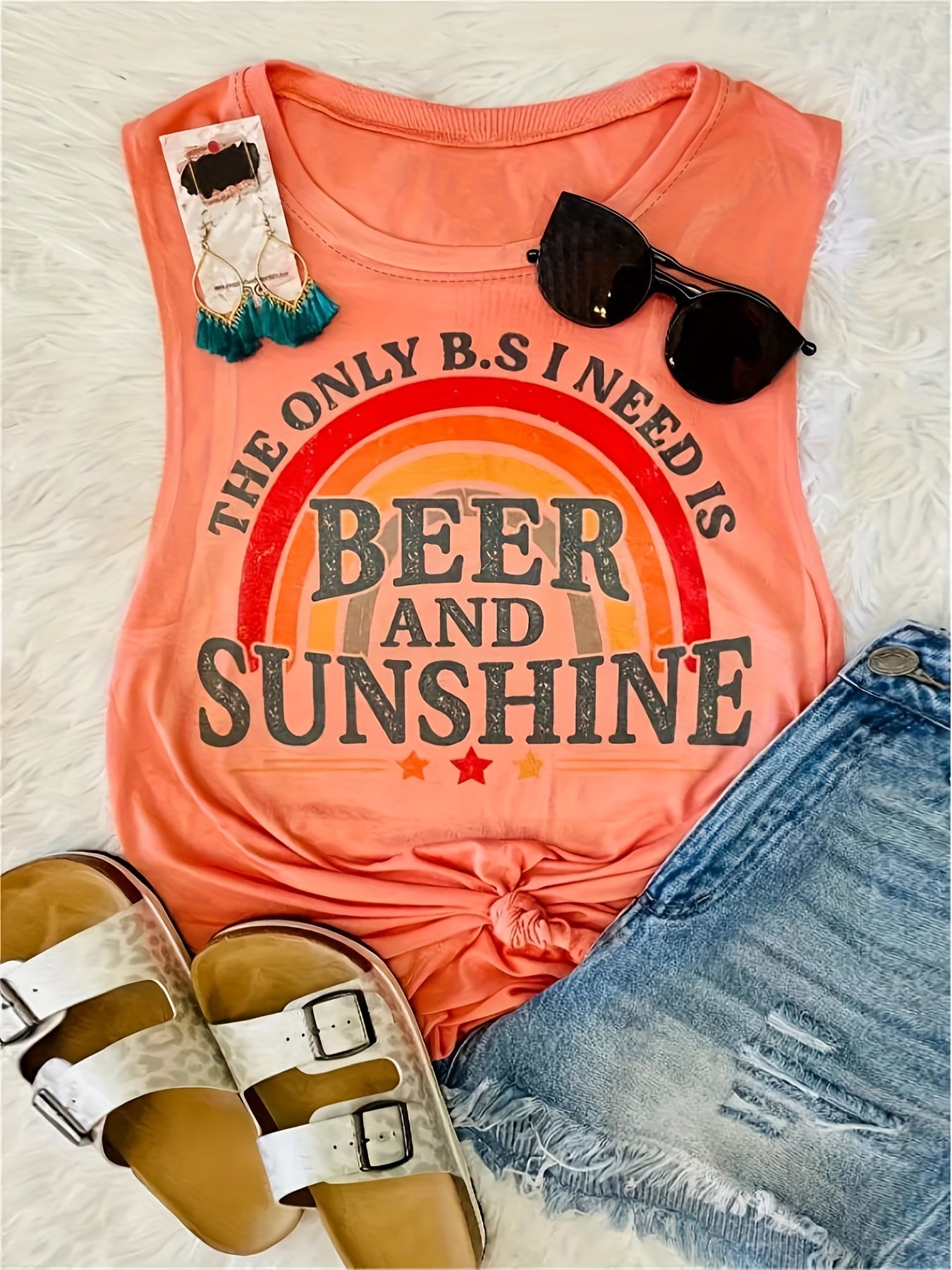 Letter & Rainbow Print Tank Top