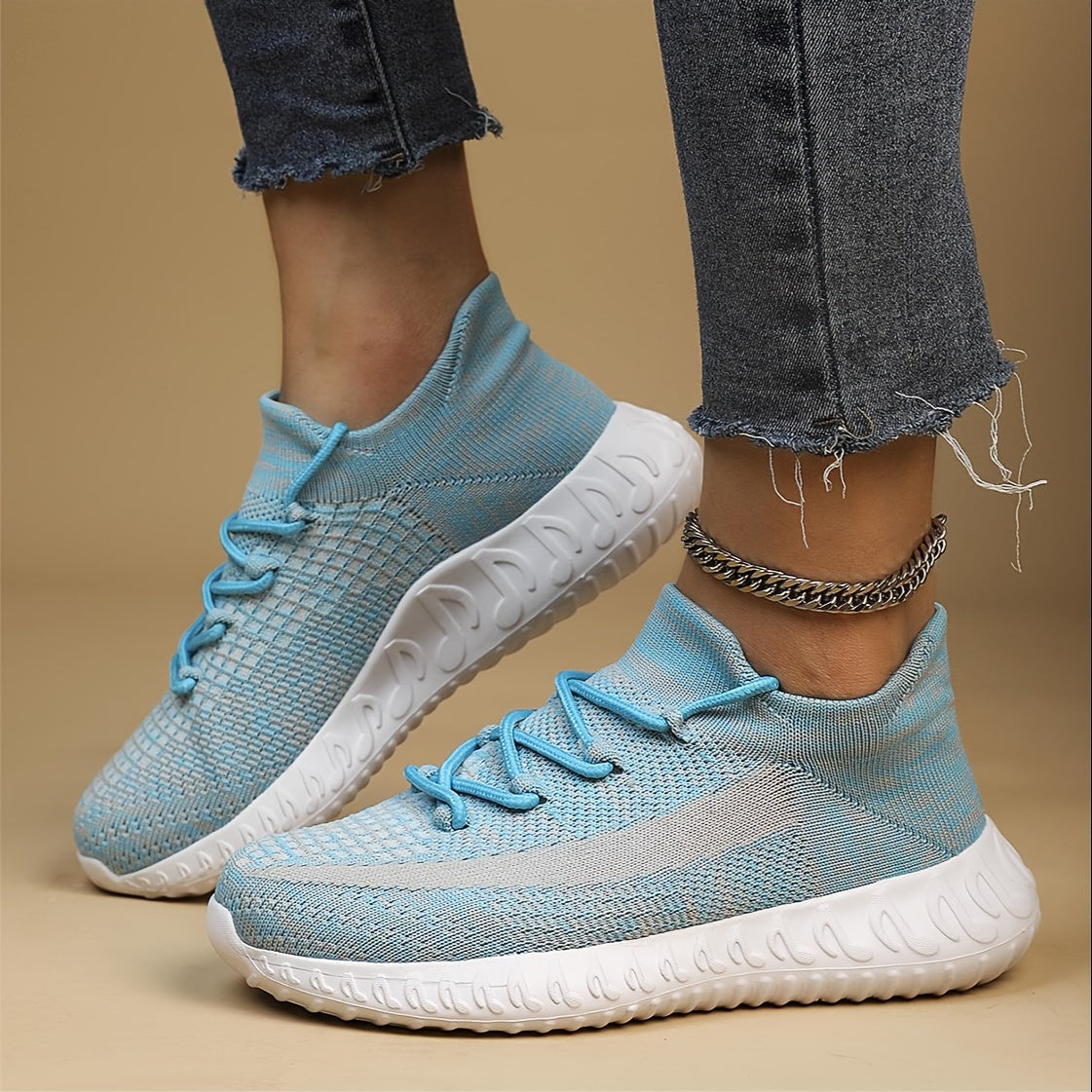 Women's Breathable Running Shoes Elastic Lace Up Block Flying W