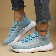Women's Breathable Running Shoes Elastic Lace Up Block Flying W