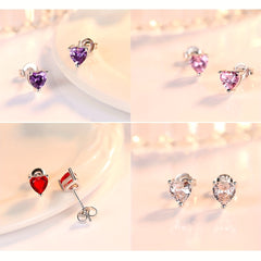 4 Pairs Heart Stud Earrings For Kids CZ Decor Small Jewelry Birthday