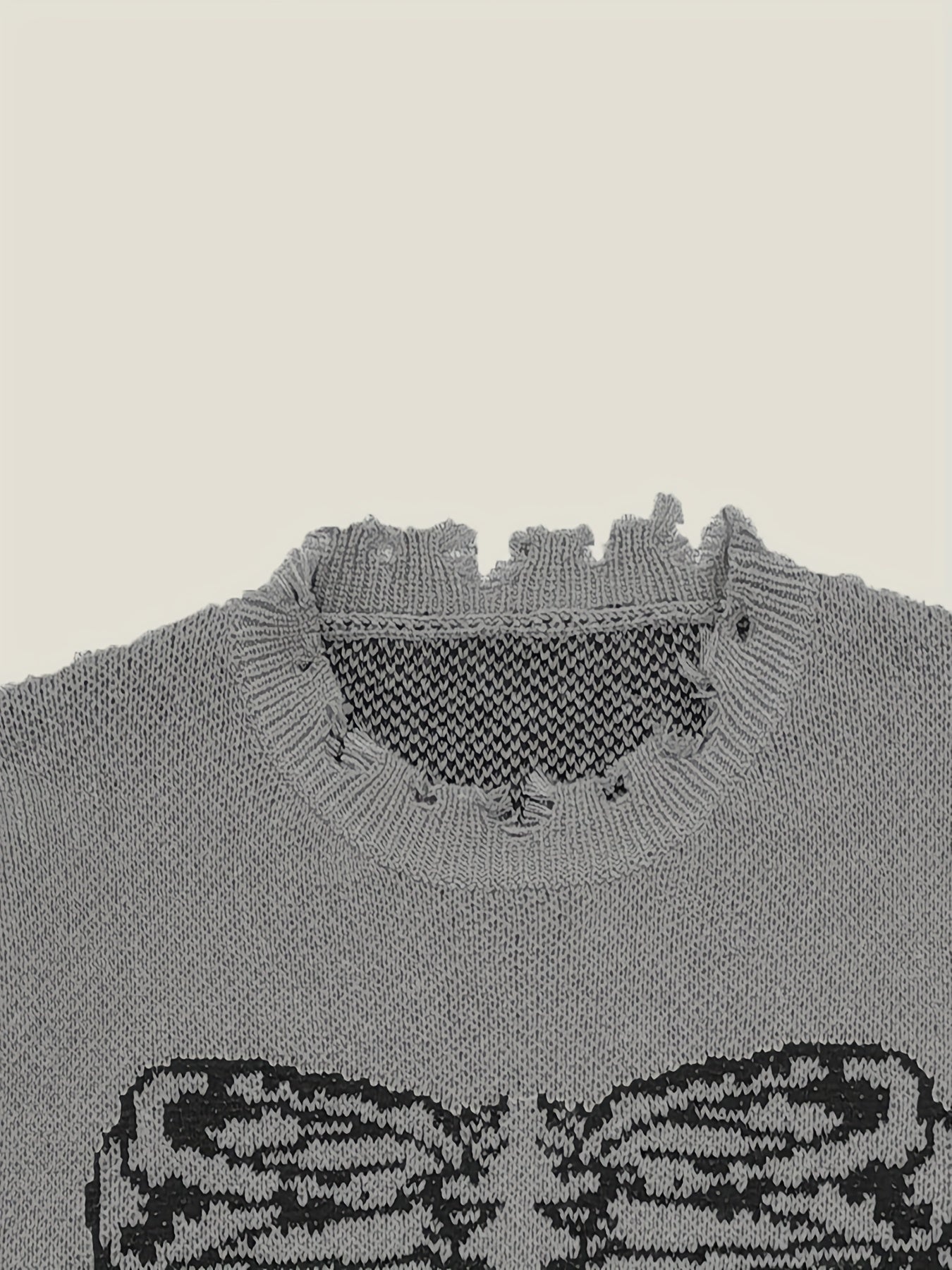 Goth Skeleton Print Ripped Sweater