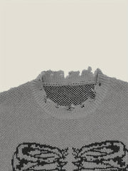 Goth Skeleton Print Ripped Sweater