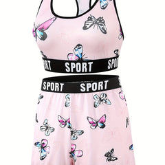 Butterfly Print Sports Bra & Boy Shorts Set