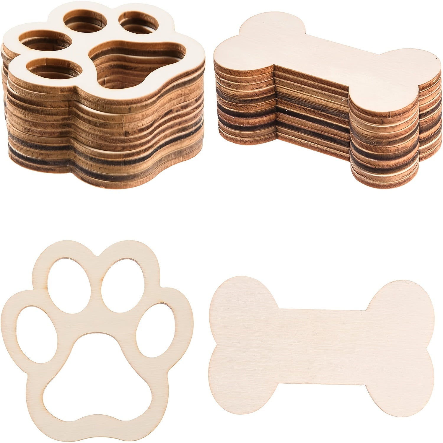 10pcs Wooden Dog Bone and Paw Cutouts for DIY Crafts and Pet Theme Party Decor