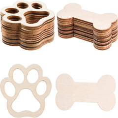 10pcs Wooden Dog Bone and Paw Cutouts for DIY Crafts and Pet Theme Party Decor