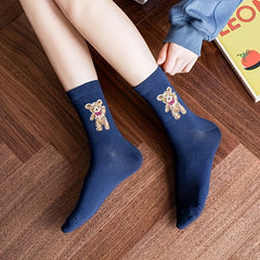 5 Pairs Cartoon Bear Print Socks Women's Stockings & Hosiery