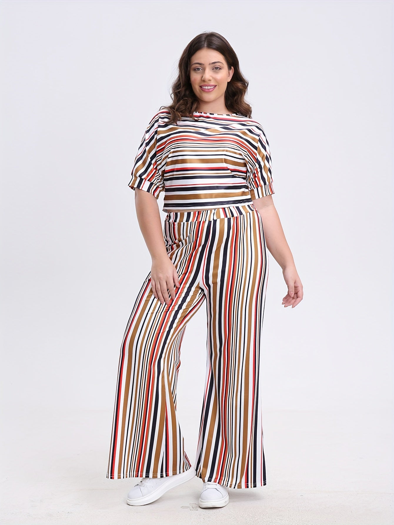 Stripe Print Top & Pants Set with Pockets