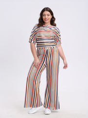 Stripe Print Top & Pants Set with Pockets