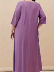 Kaftan Dress Women's Plus Solid Round Neck Asymmetrical