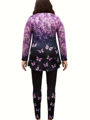 Glitter Butterfly Print Long Sleeve Lounge Set