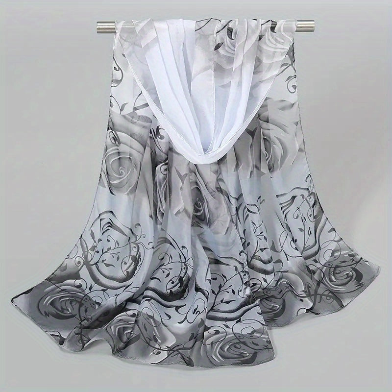 Floral Print Chiffon Scarf Wrap for Travel Beach Gift