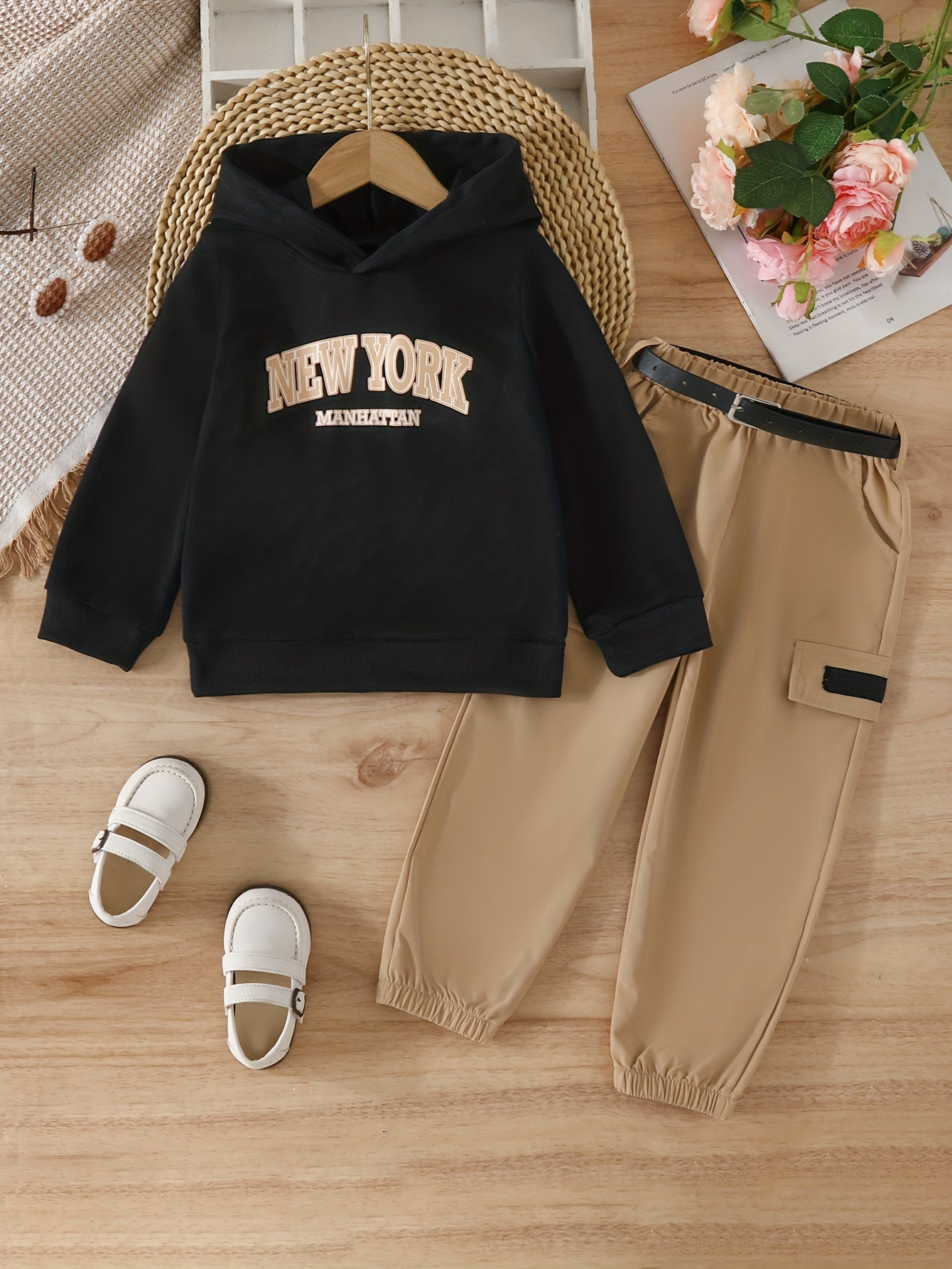 YORK Girl's Hoodie & Cargo Pants Set for Toddler Kids