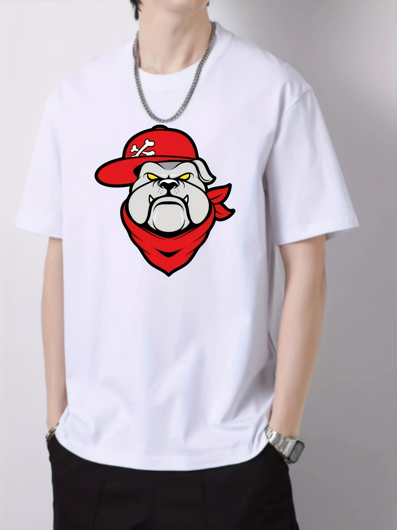 Men's Cartoon Animal Head Pattern Short Sleeve T-shirt