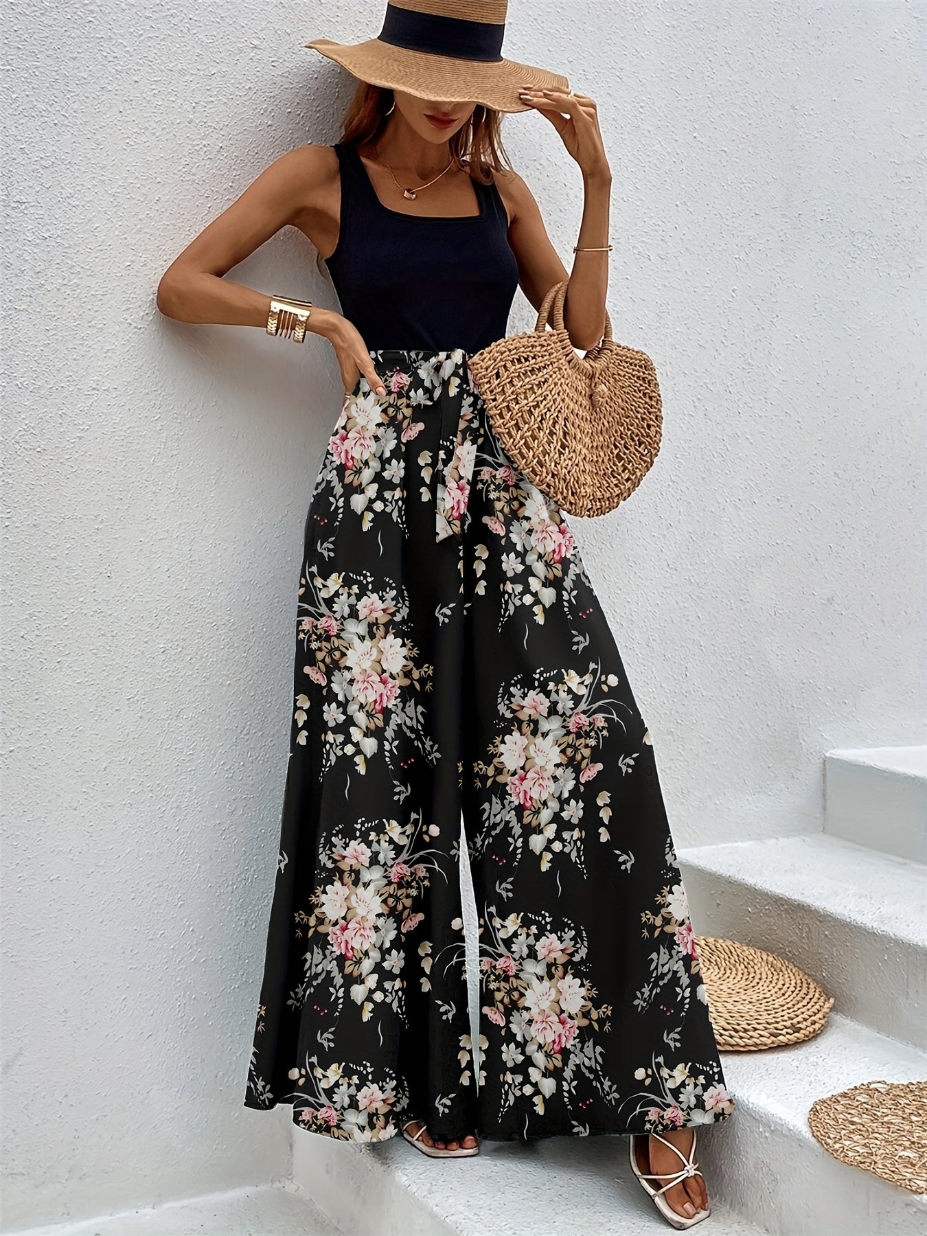 Dalmatian Print Splicing Jumpsuit Sleeveless Wide Leg Jumpsuit