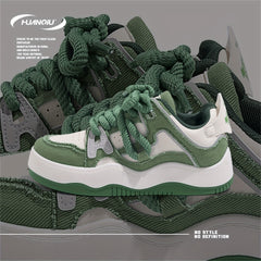Sporty Block Lace-up Platform Sneakers for Women