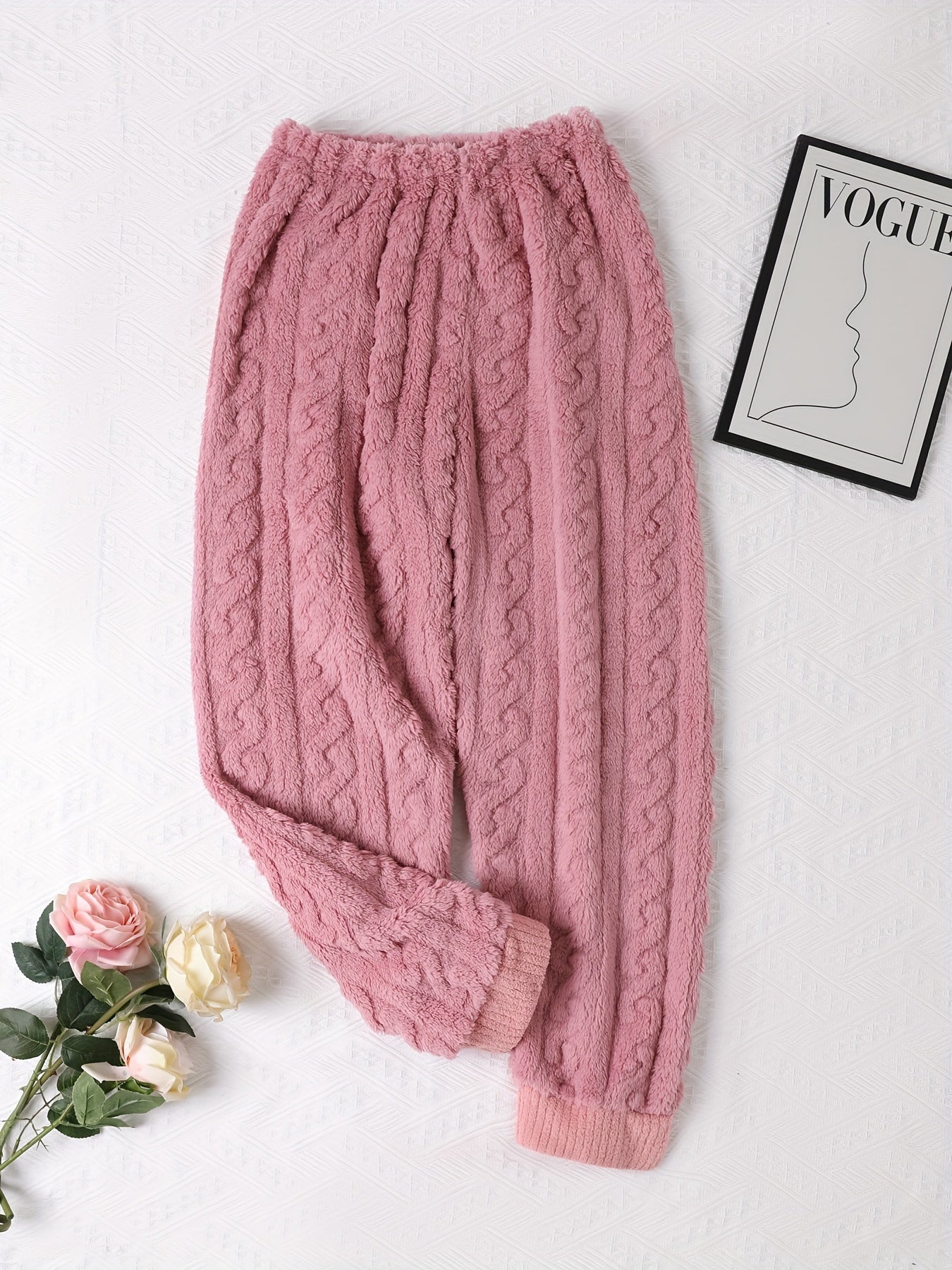 Soft Fuzzy Sleep Bottoms with Elastic Waistband Women's Loungewear