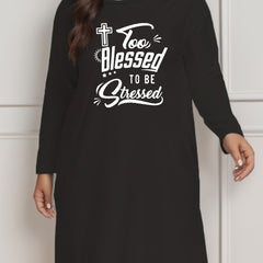 Casual Lounge Dress Women's Plus Slogan Print Round Neck Tee Dress