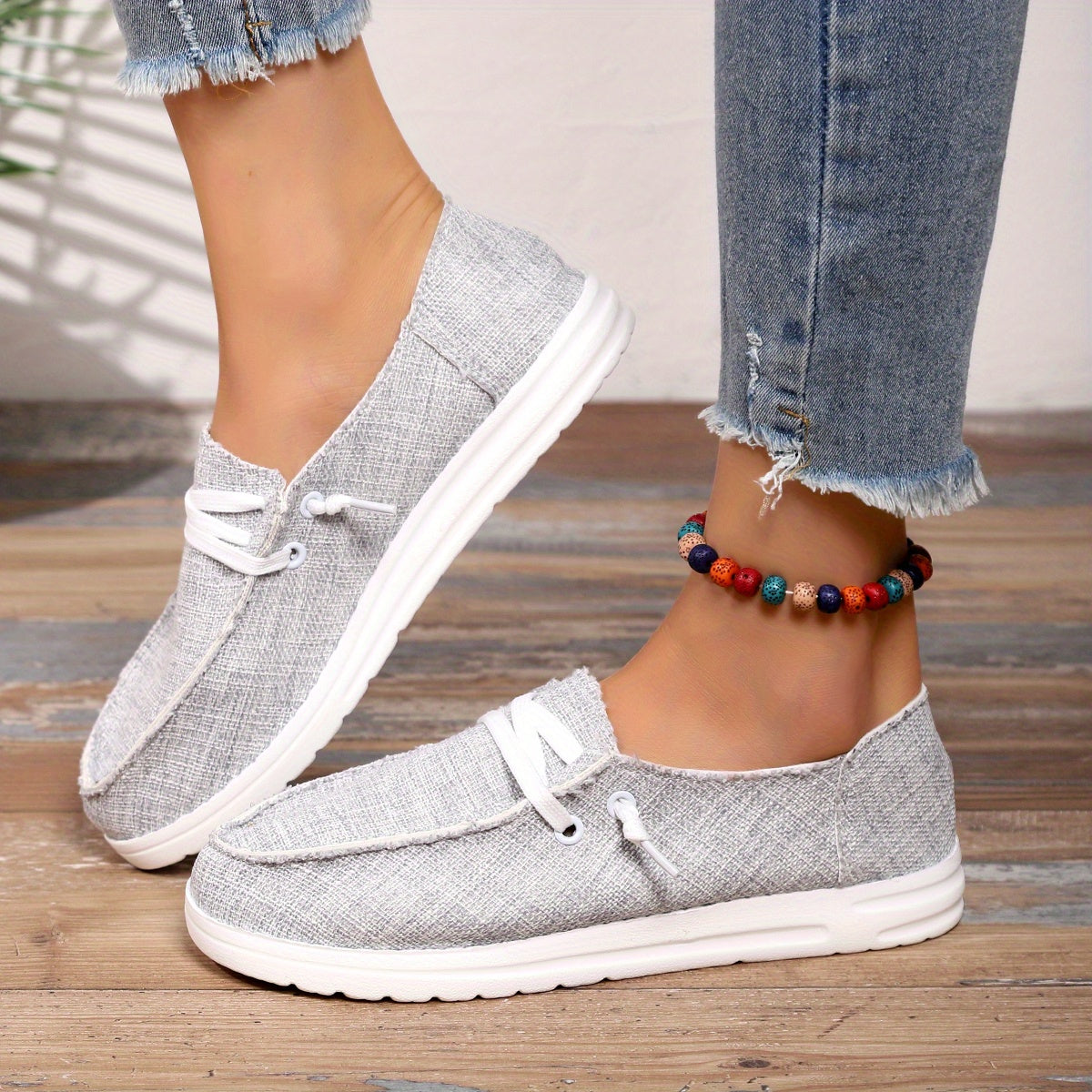 Women's Solid Canvas Shoes Lightweight Lace Up Anti skid Loafers