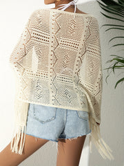 Crochet Beachwear Top High Stretch Tassel Cover Up Top Hollow Out