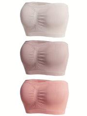 3pcs Strapless Bandeau Bras Soft Solid Stretch Bra Women's Lingerie