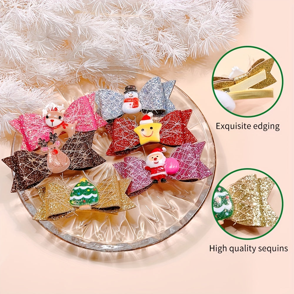 6pcs Sequin Santa Deer Tree Hairpins Hair Clips Girls Kids