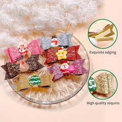 6pcs Sequin Santa Deer Tree Hairpins Hair Clips Girls Kids