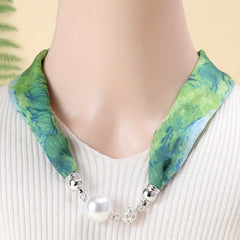 Oil Painting Print Scarf with Magnetic Buckle Silk Necklace