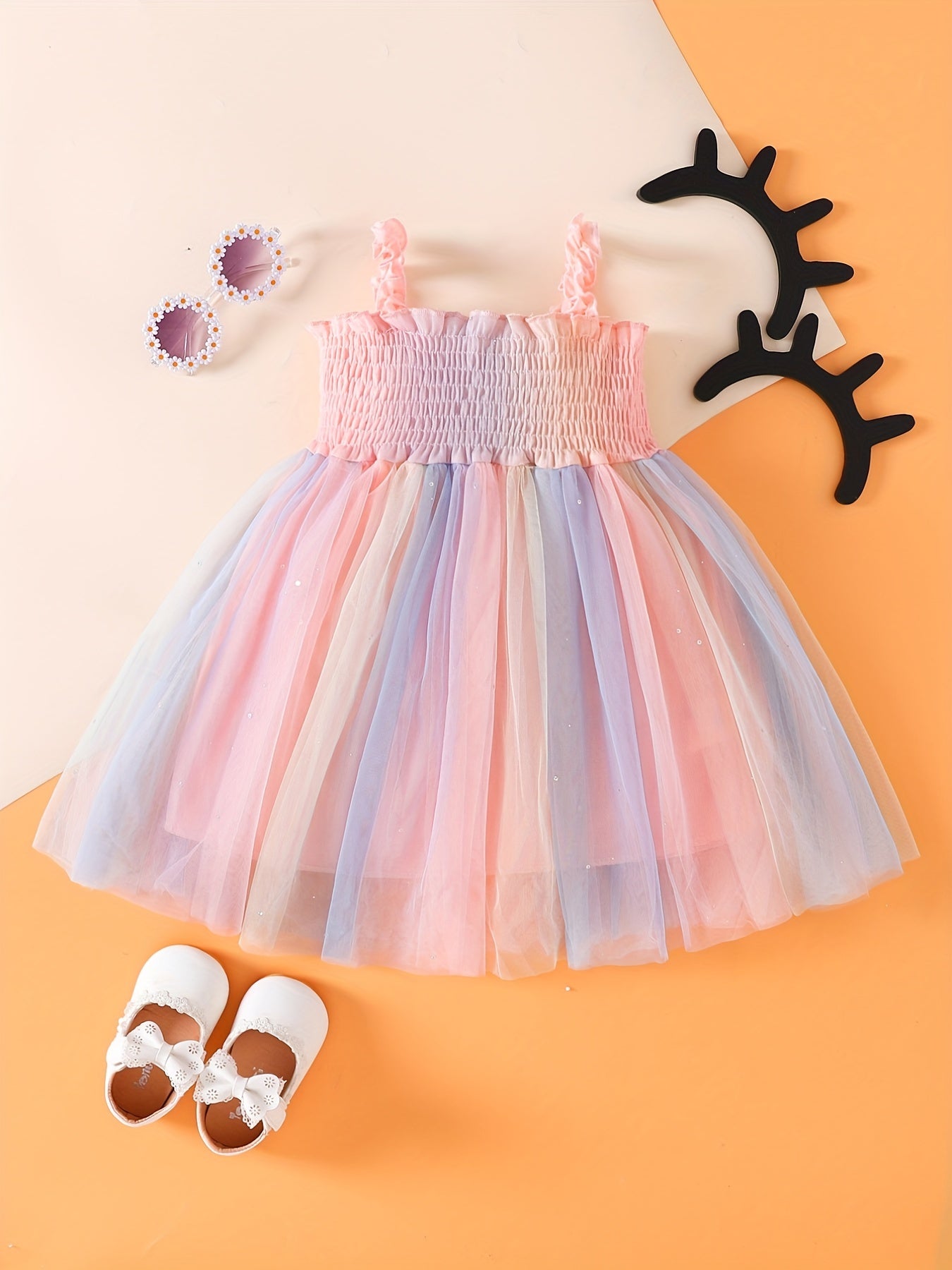 Baby Girls Rainbow Sleeveless Mesh Dress Clothes